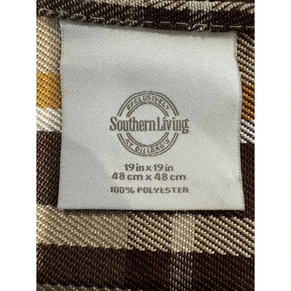 Southern Living Cloth Napkins Yellow Brown Plaid 70s Inspired Set of 6 Retro
